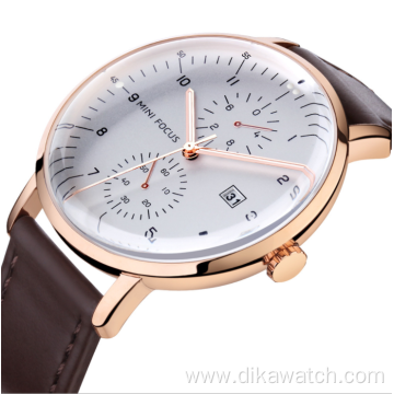 MINI 0052G Brand Fashion Business Leather Men Quartz Watches Reloj De Hombre Chronograph Waterproof Wrist Watches for Men